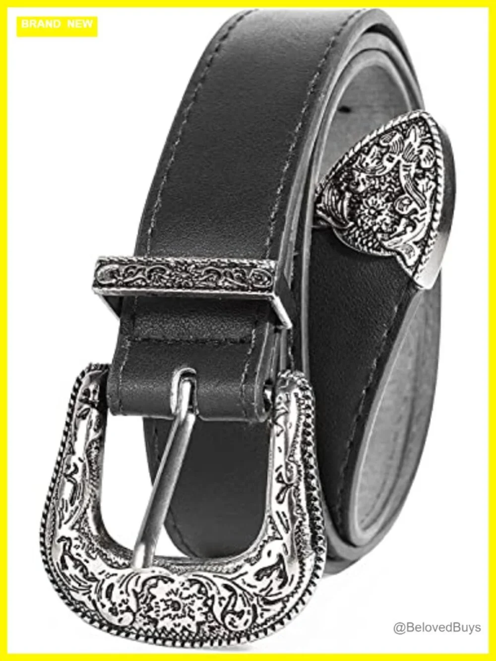 Vintage Western PU Leather Women's Belt Floral Hollow Out Buckle